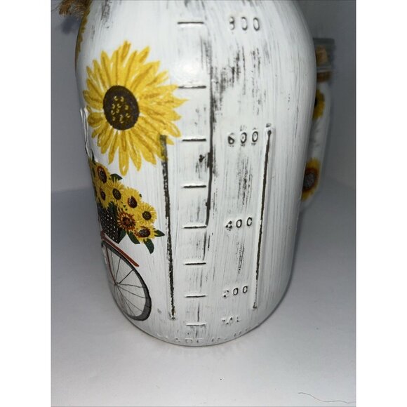 2 Ball Mason Jars Hand Painted Summer Bicycle Sunflowers 32oz & 16oz With Bands - Picture 12 of 16